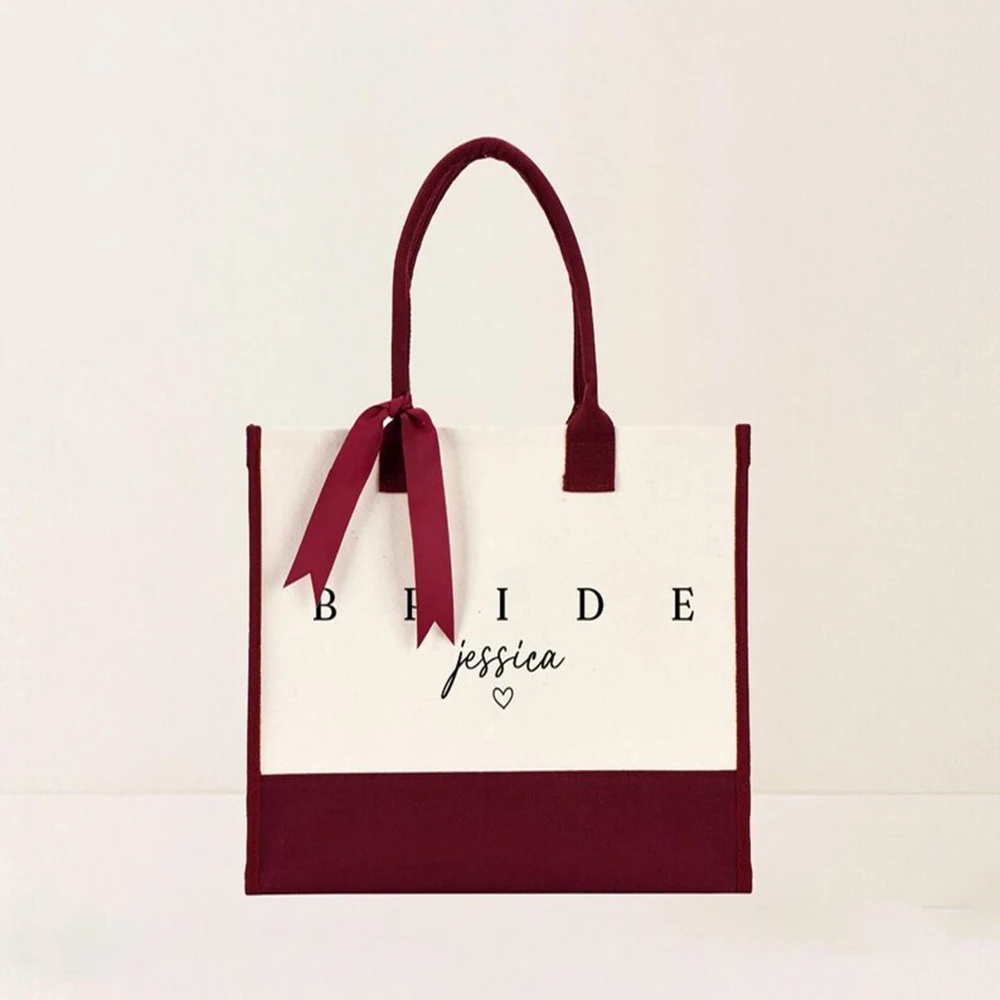Practical Vacation Handbag for Women Personalized Canvas Tote Bag Reusable Large Capacity Shoulder Bag Wedding Bridesmaid Gift