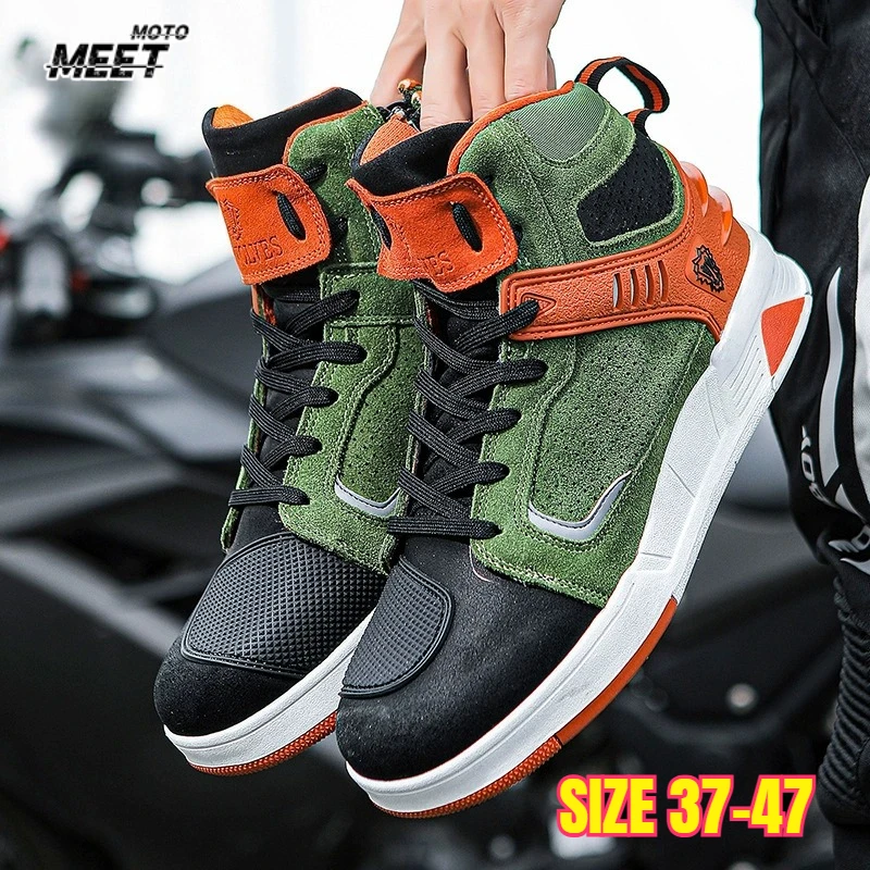 

Men Motorcycle Boots Breathable Anti-fall Rider Road Racing Casual Shoes Boots Gear Shift Rubber Sole 오토바이 라이딩 부츠