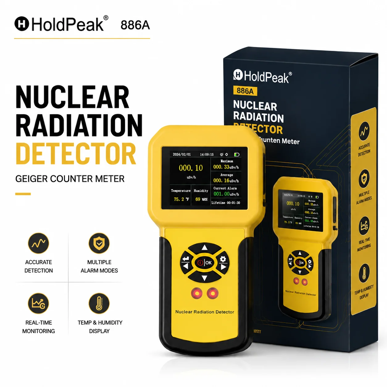 Geiger Counter Nuclear Radiation Detector with Alarm Detects Radioactivity Beta X-Ray Gamma Radiation Meter Rechargeable Nuclear