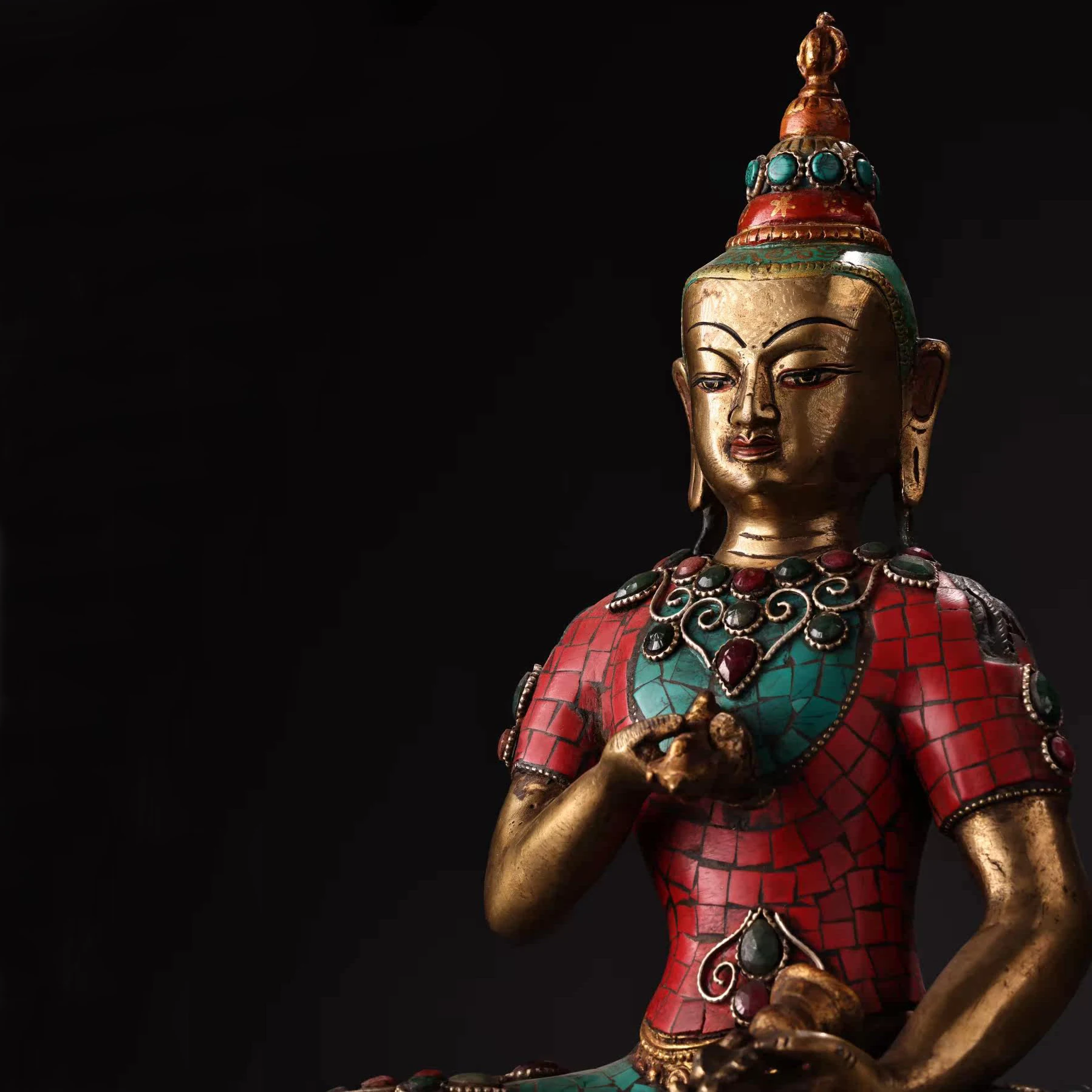 Nepal Pure Copper Antique Vajrasattva Statue Gem Inlaid Painted Tibetan Buddhist Home Altar