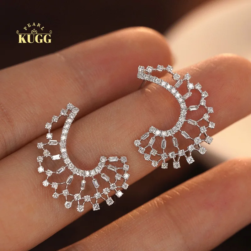 

KUGG 18K White Gold Earrings Romantic Galaxy Design 0.86carat Real Natural Diamond Stud Earrings for Women Senior Banquet