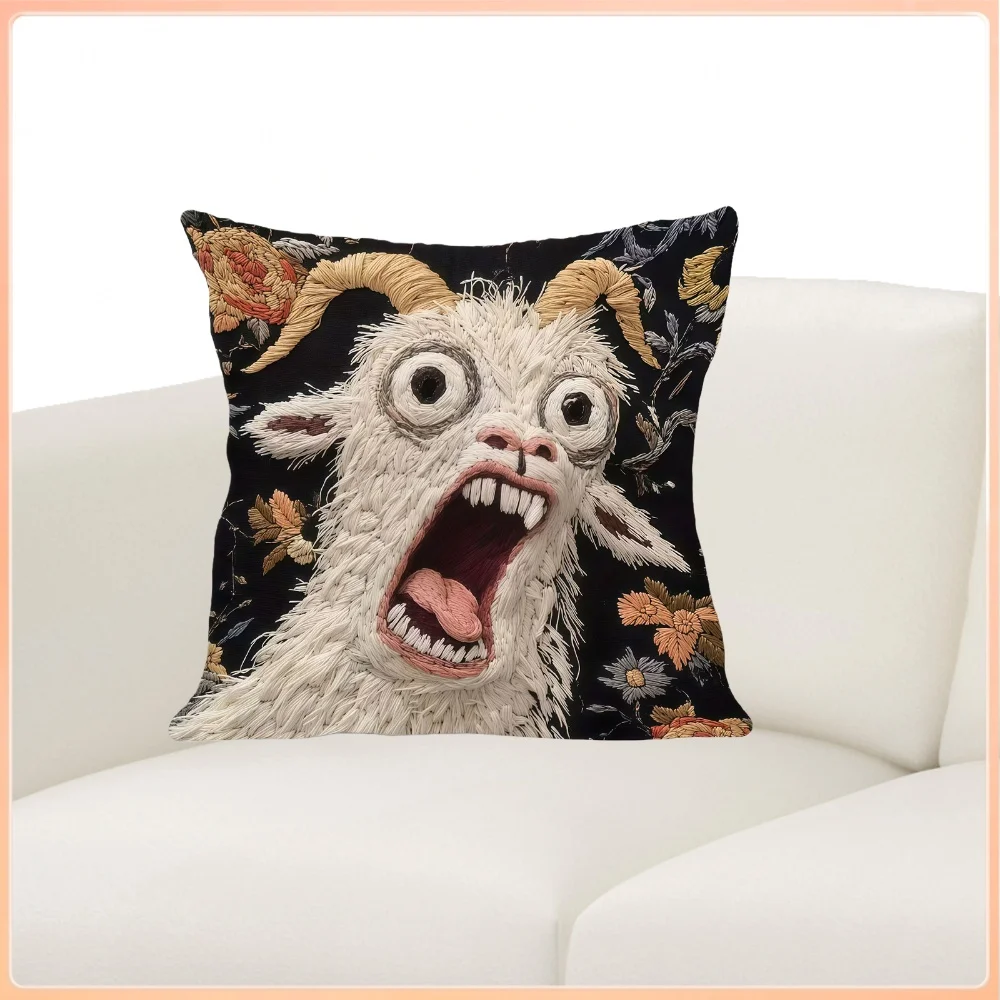 Screaming Goat Soft Pillow Case 18x18 Inch Hilarious Animal Graphic Cushion Cover for Sofa Bedroom Living Room Home Decor