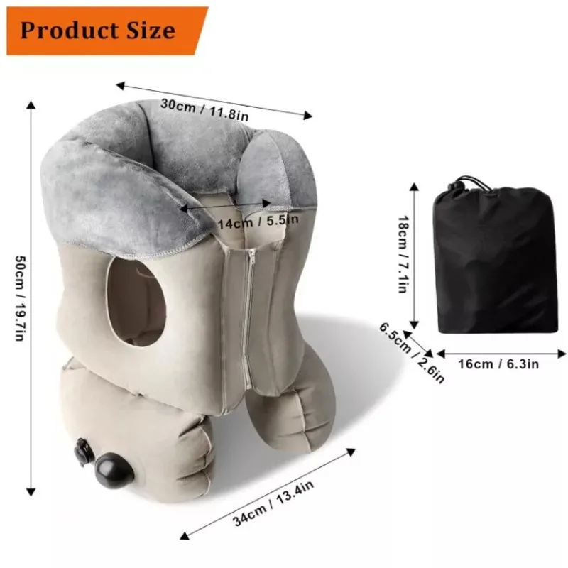 Inflatable Travel Pillow with Soft Slipcover Airplane Sleep Comfort Support Neck Relieve Neck Pain Face Down Protection Spine