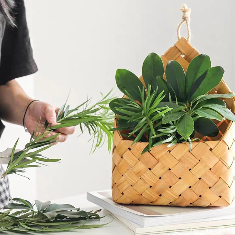 N85R-Handmade Woven Baskets Flower Tableware Container Kitchen Wall Hanging Flower Pot Letter Box Storage Basket