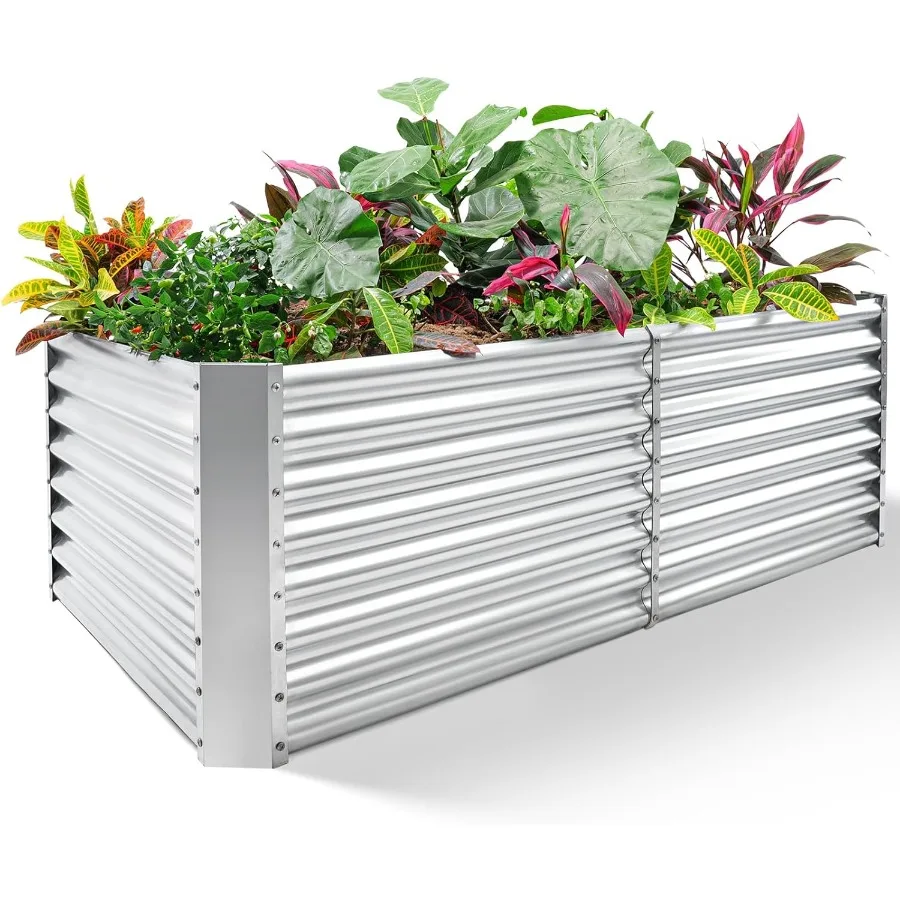 

6×3×2 ft Galvanized Metal Raised Garden Bed 2FT Deep Root Elevated Planter Box Steel Large Vegetable Flower Bed Kit Silver