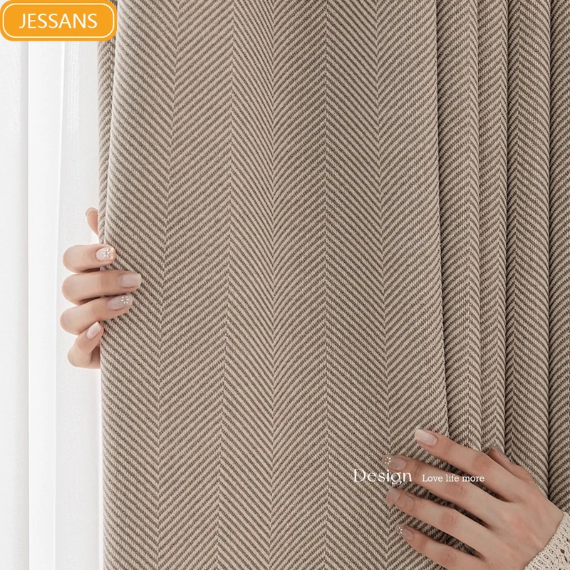 

Minimalist New Herringbone Texture Jacquard Chenille Curtains for Bedrooms Living Rooms Balconies Blackout Partitions Customized