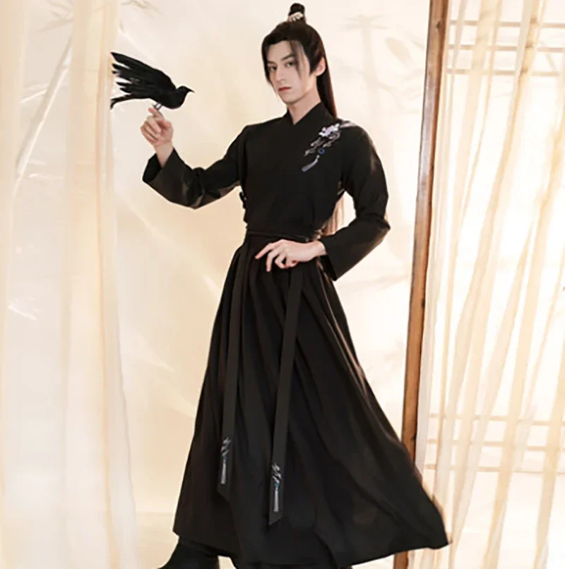 

Наряд Hanfu для мужчин, большой размер, большие размеры 3XL Hanfu, мужские старинные китайские черные комплекты Hanfu, мужской карнавальный костюм на Хэллоуин
