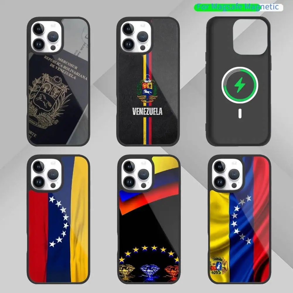 

V-Venezuela Passport Flag Logo Collage Phone Case For iPhone17,16,15,14,13 Plus,Pro Max Magnetic For Magsafe Wireless Charging
