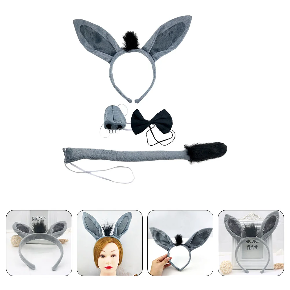 

Donkey Headband Animal Costume Bow Tie Ears Fabric Props Decorative Tail Women's Bowtie Nose