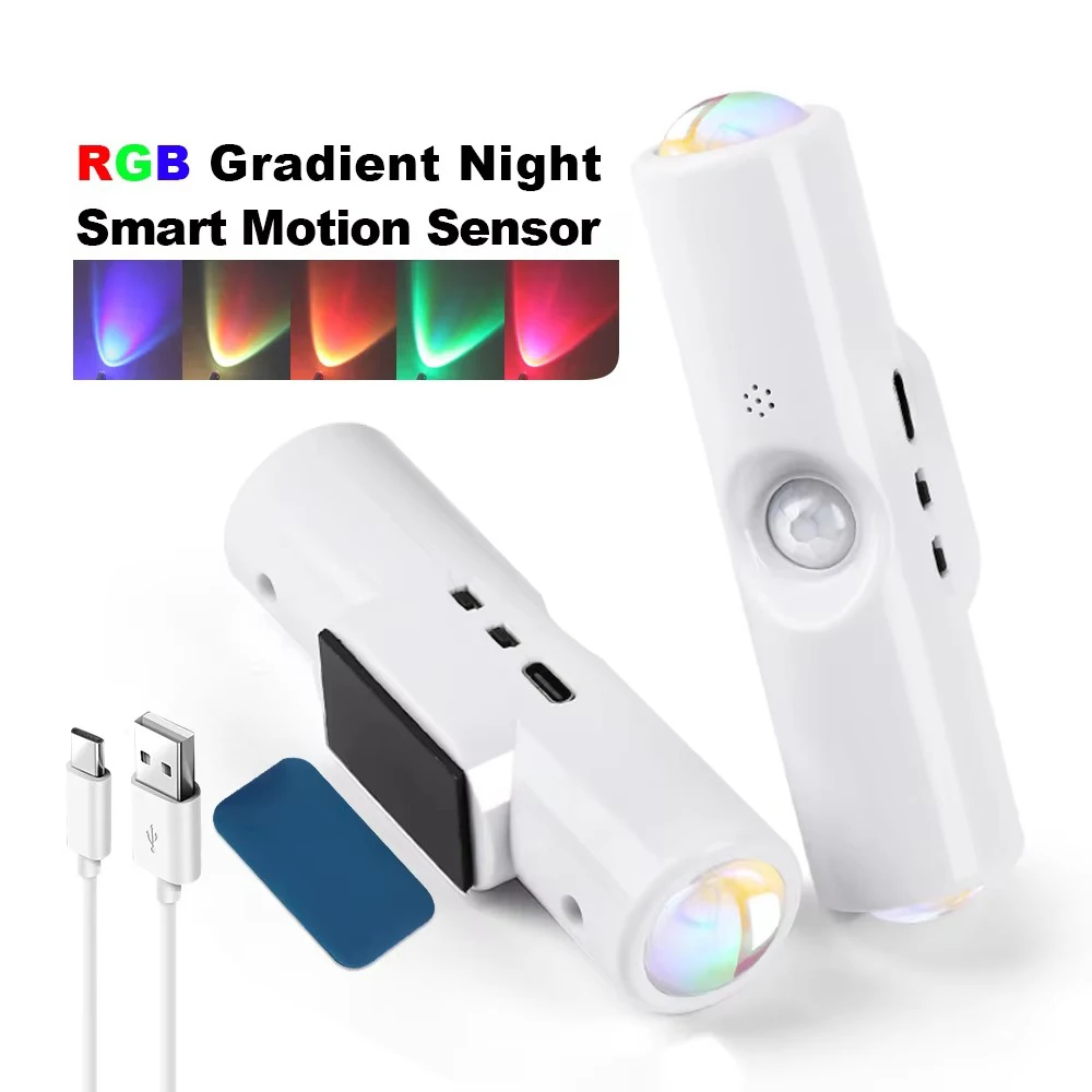 Obrázek 6: 4ks dobíjecí LED noc světel double-head magnetický zeď lampa RGB naklonění okolní lehký hnutí senzor pro chod schody