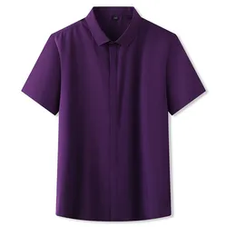 12XL 11XL 10XL Men's Loose Shirt Plus Size New Summer Short Sleeve Fashion Solid Business Work Casual Shirt Oversize Purple
