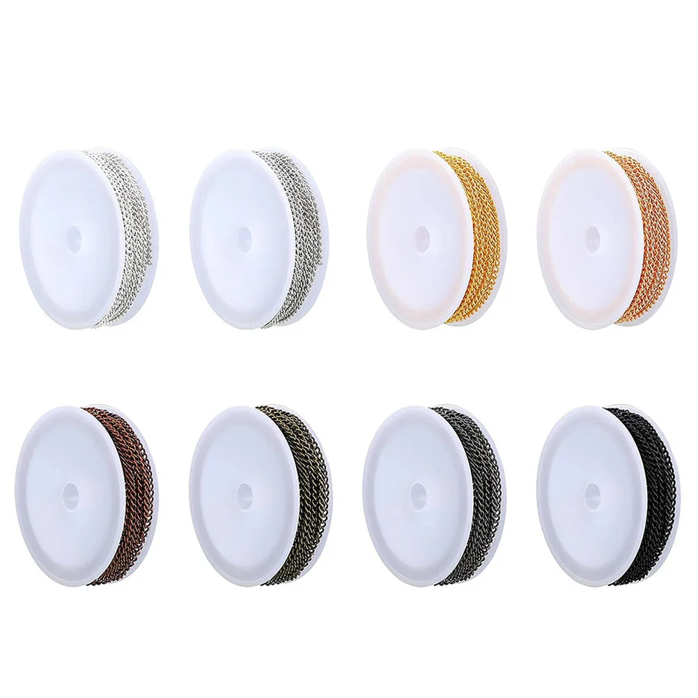 8 Rolls Flat Iron Chains DIY Jewelry Making Chains Multipurpose Necklace Bracelet Craft Accessories DIY Bracelet Chain