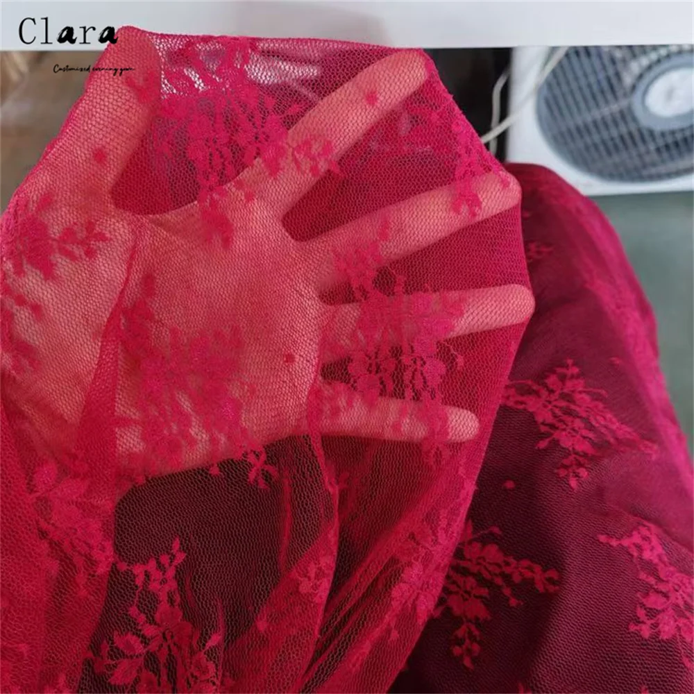 Clara Vestidos de noche y formales con abertura lateral y cola de pez de encaje rojo personalizados Vestido de lujo 2025 Vestidos de noche lujosos para eventos Mujer