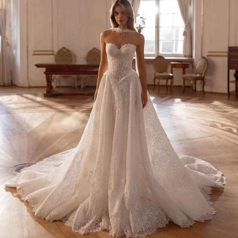 

Simple White Elegant Sweetheart Ball Gown Flower Decal Wedding Dress With Decoration A-line Bridal Gowns Customized