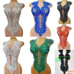 Big Shape 3D Front Body Appliques Patches Sewing Costumes Wedding Dress Lace Beaded,Sew on Rhinestones Crystals For Party Events