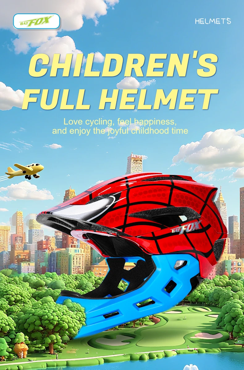 BATFOX Kinder Vollgesichts-Fahrradhelm Abnehmbarer Kinnriemen Stoßabsorbierende Schale Sicherheitszertifizierter Rad- und Rollerhelm für Kinder – Detail 13