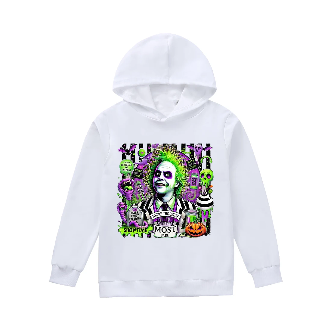 Boys BeetleJuice Fun Cartoon Hoodie Classic Pattern Hoody Kids Sweatwear Horror Movie Pattern Hooded Girls Hoodie