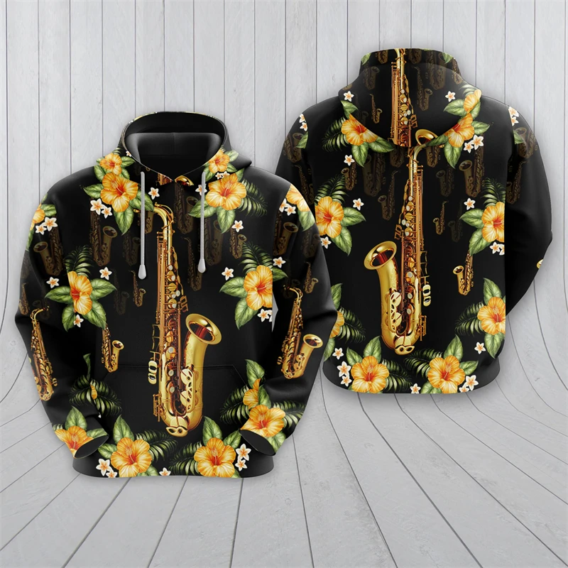 Saxophone 3D Print Hoodies For Men Clothing Casual Jazz Music Graphic Sweatshirts Musical Instrument Tracksuit Singer Pullovers