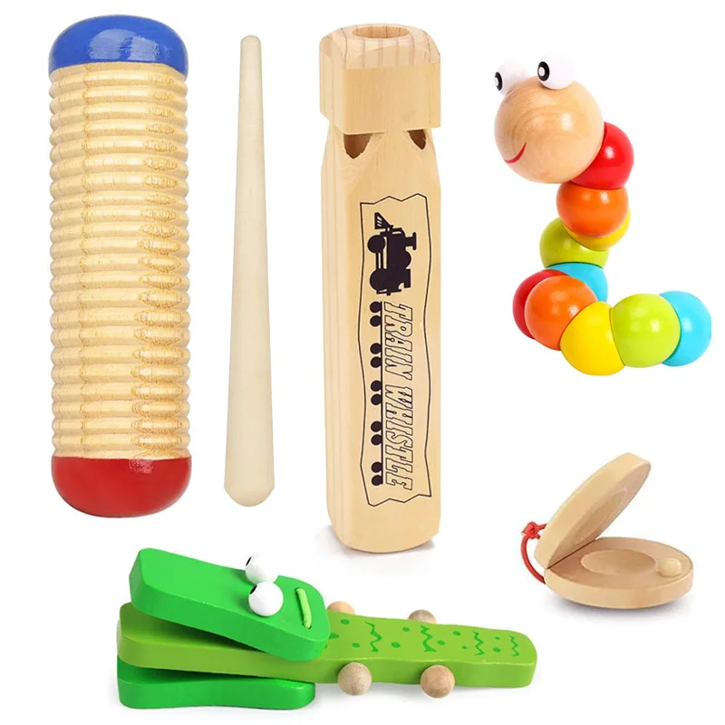 5Pcs Montessori Wooden Music Instruments Set Educational Toys For Girls Boys Toddler Brinquedos Para Crianças Infantil