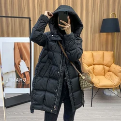 Winter Long 90% White Duck Down Jacket Women Hooded Zipper Puffer Coat Casual Warm Loose Puffer Feather Parka