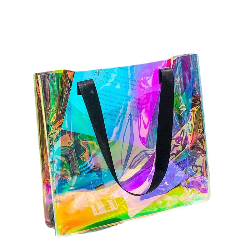 Hot Sales Summer Transparent Laser PVC Handheld Bag Fashionable Large Capacity Waterproof Women's Shoulder Bag Gift Bag