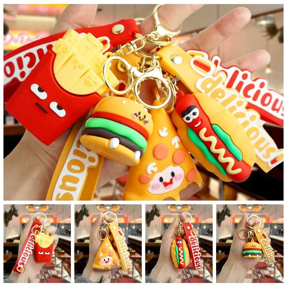 Creative Cute Expression Hamburg Key Chain French Fries Backpack Charms PVC Pendant Hot Dog Korean Style Bag Decoration Women