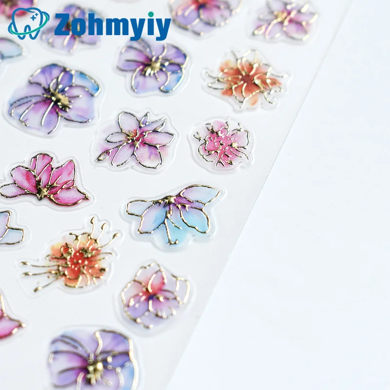 Gilded Flower Shape Nail Sticker Enhancement Adhesive Stereoscopic DIY Nail Salon Nail Decoration Accessory