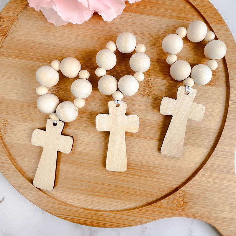 

3pcs wooden cross small finger rosary boy girl 1st First Holy Communion Baptism Christening rustic wedding thank you gift favor