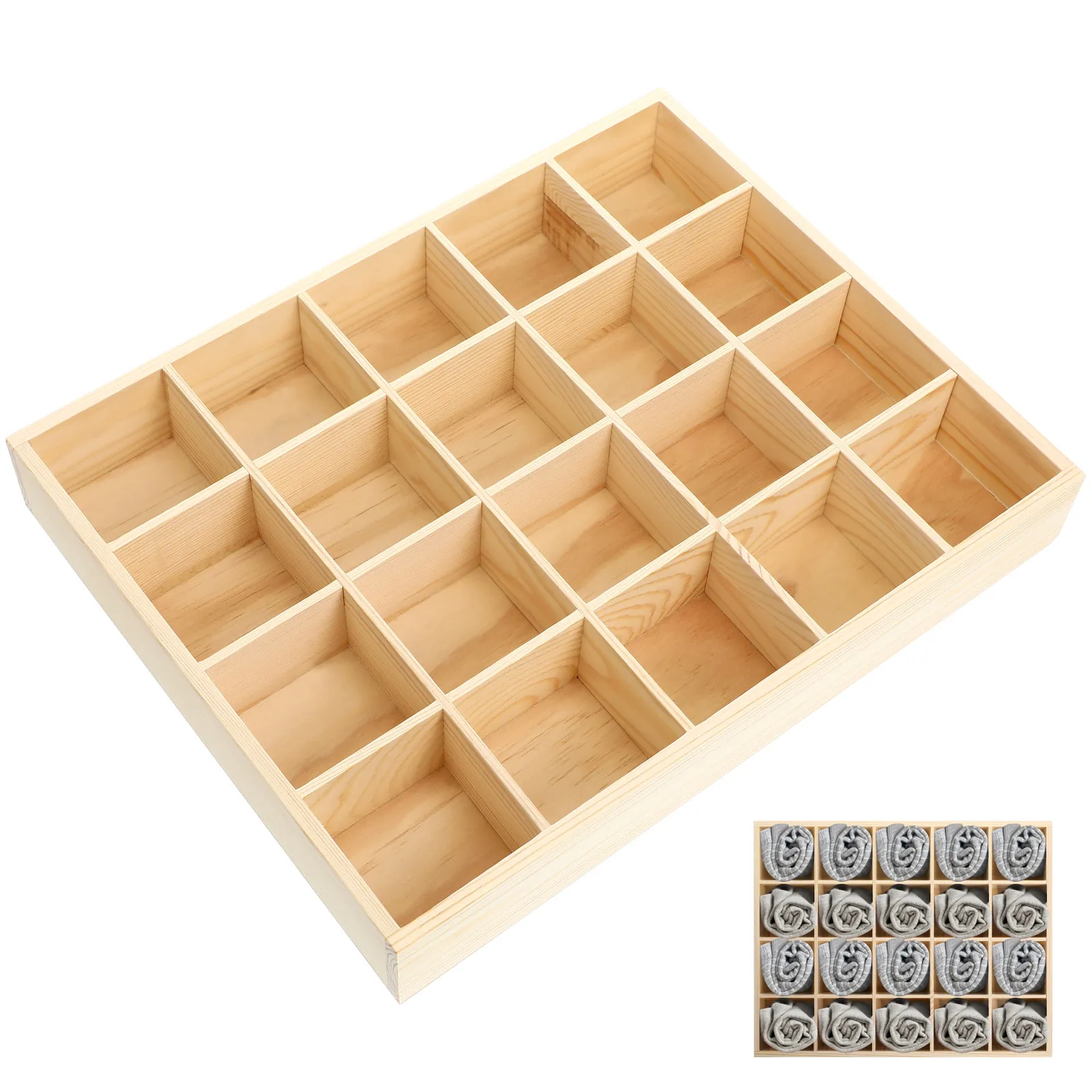Underwear Storage Case Pine Material 20 Compartments Socks Panties Organizer Drawer Storage Box Clothes Classification Container