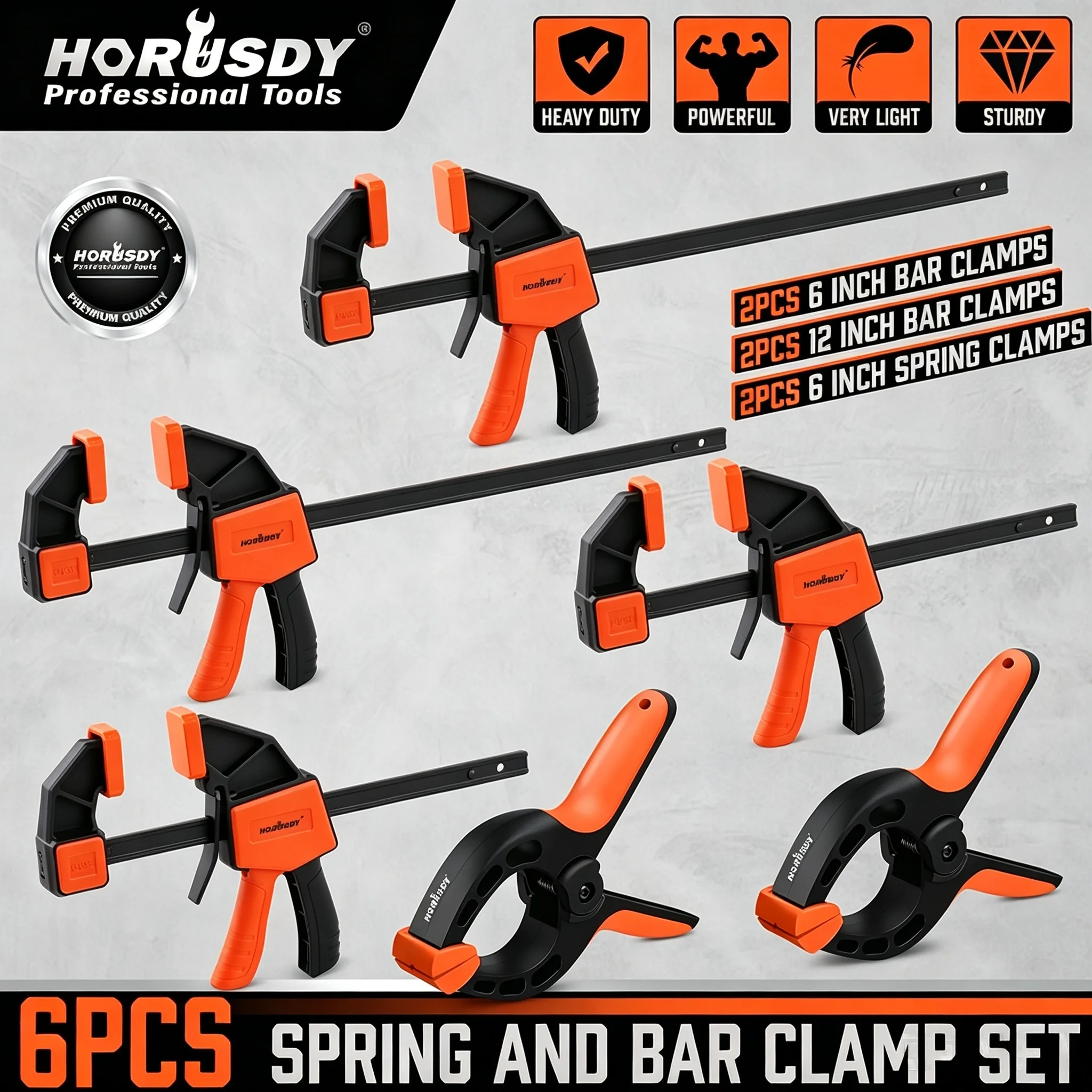 

HORUSDY 6Pcs Bar Clamp Set, 6" & 12" Quick Release F Clamps 150LBS Load Woodworking Wood Clamps