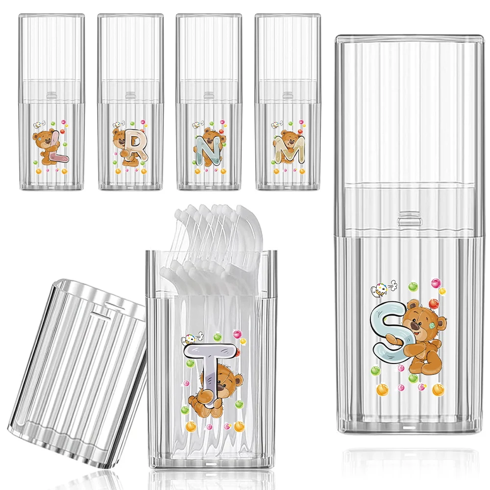 

Portable Dental Floss Box Travel Band Aid Case Cotton Swab Organizer Box Small Object Storage Box Bear Letter Pattern
