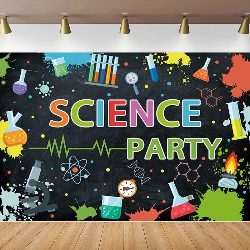 

Science Party Photography Backdrop Mad Science Black Background Graffiti Splash Chemical Experiments Instruments Party Decor