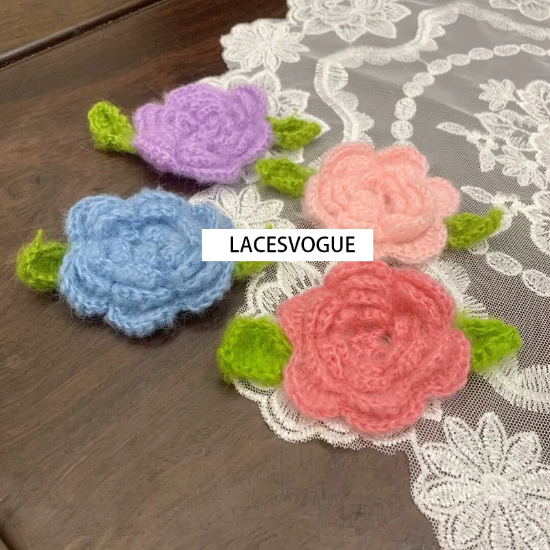 4PCS Handmade Yarn Crochet Knitted Flower Applique, DIY Patchwork, Needlework Sewing Accessories, Cloth paste