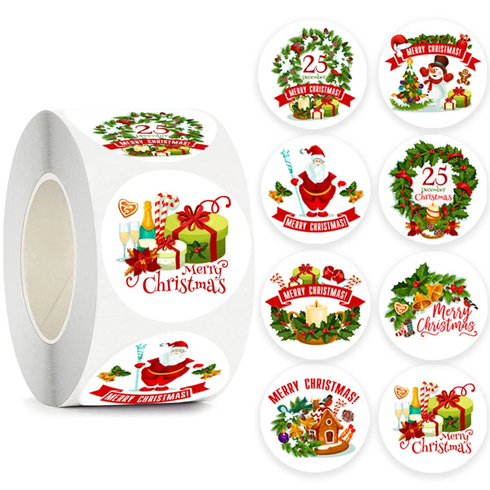 100-500pcs Merry Christmas Snowman Old Man Sticker Christmas Party Decor Sticker New Year Gift Box Sealed Baking Cake Tag