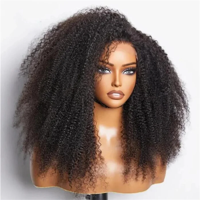 Glueless 26Inch Black Kinky Curly 180Density Baby Hair Lace Front Wig For Black Women With Preplucked Fashion Daily Wig