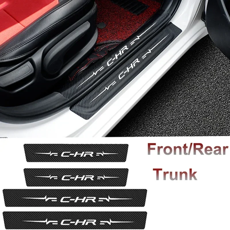 Carbon Fiber for CHR Logo Car Door Threshold Stickers Decals Protective Strip Auto Sill Anti Scratch Dirty Tape Film