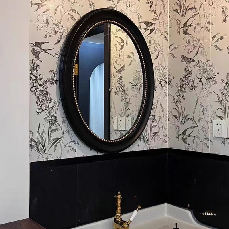 Vintage Black American Oval Wall Mirror Toilet Bathroom Mirror Dressing Mirror Modern French