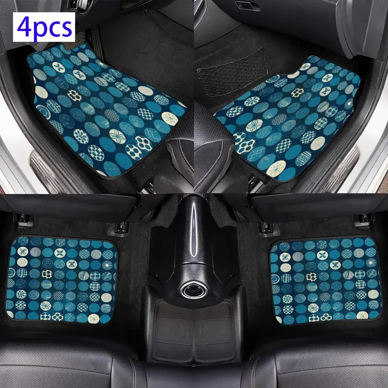 

4pcs Blue Polka Dot Geometric Pattern Design Car Interior Floor Mats, Suitable For Sedan, Truck, SUV Fashion Interior Protection