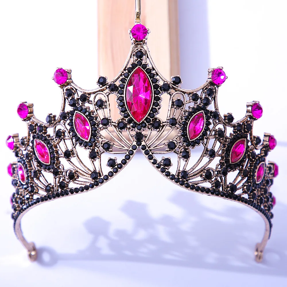 DIEZI Baroque Bling Purple Crystal Tiara For Women Girls Party Birthday Queen Bridal Bride Crown Hair Dress Jewelry Accessories