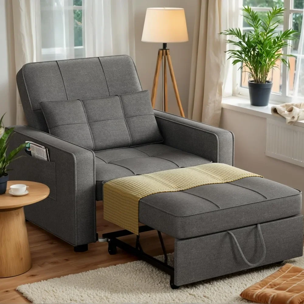 

Sleeper Chair, 3-in-1 Convertible Sleeper Sofa Bed for Adults, Linen Fabric Pull Out Chair Bed with Adjustable Backrest, Couches
