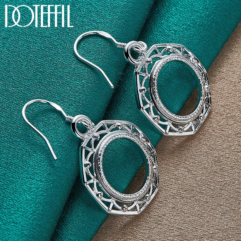 DOTEFFIL 925 Sterling Silver Round Circle Drop Earring Woman Wedding Engagement Party Fashion Jewelry 6