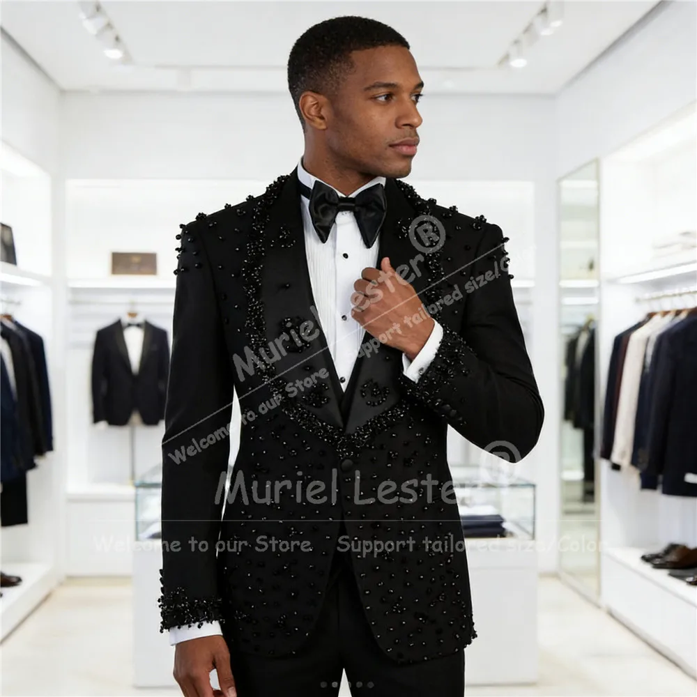 

Роскошные костюмы с жемчужными бусинами для мужчин: свадебные пиджаки с шалевым воротником, индивидуальные смокинги для жениха, наряды для банкетов, мужские костюмы.