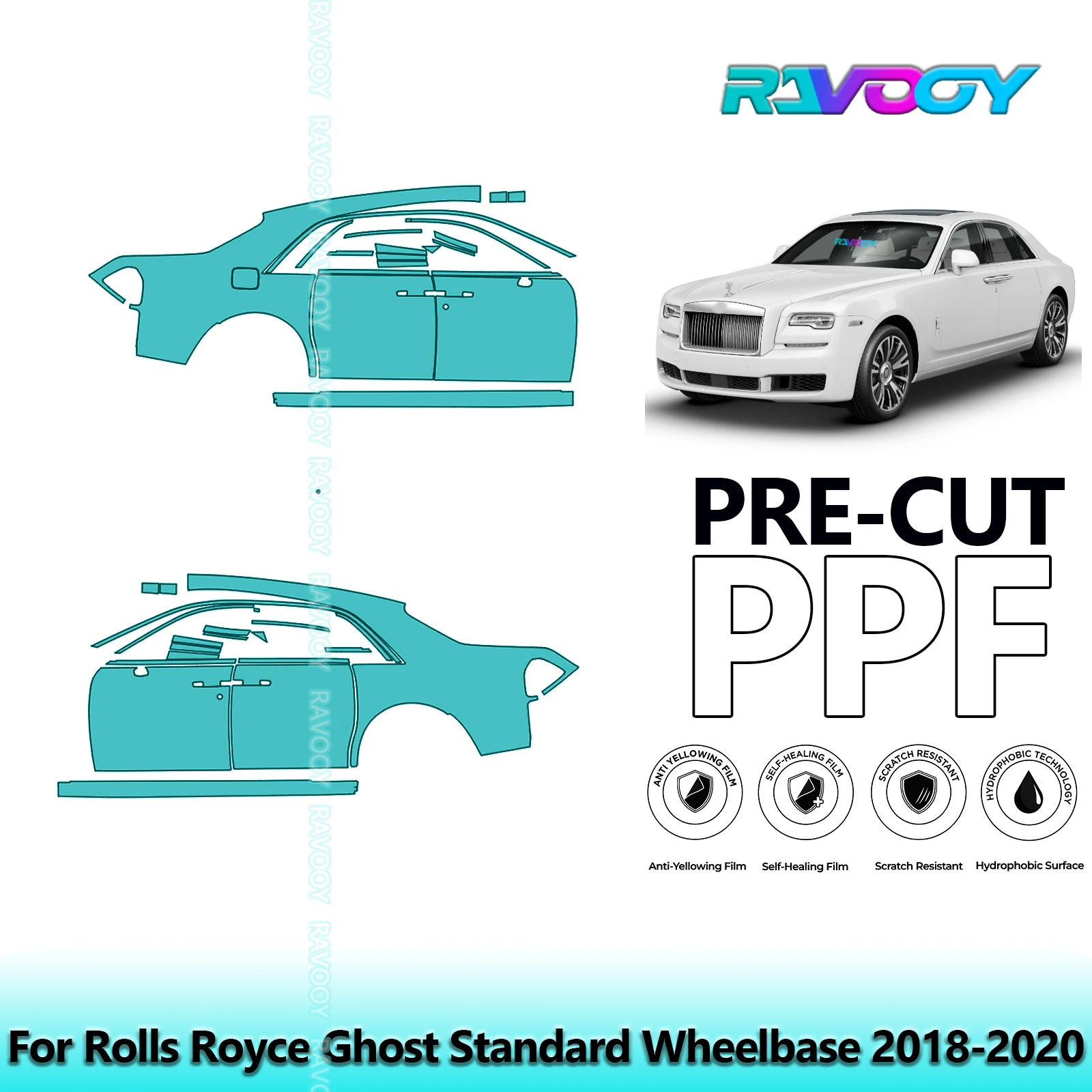 

For Rolls Royce Ghost Standard Wheelbase 2018-2020 8.5mil Pre-Cut PPF Door & A/B Pillar Kit TPU Paint Protection Film Set