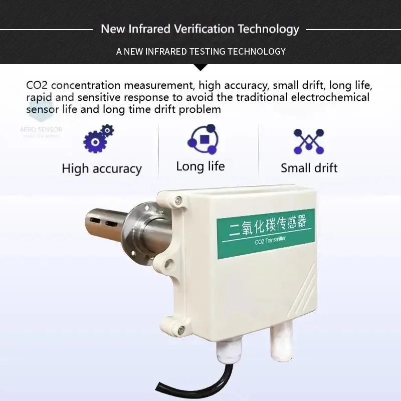 Duct mounted carbon dioxide sensor RS485 industrial and agricultural detection analog CO2 gas concentration transmitter 5000PPM