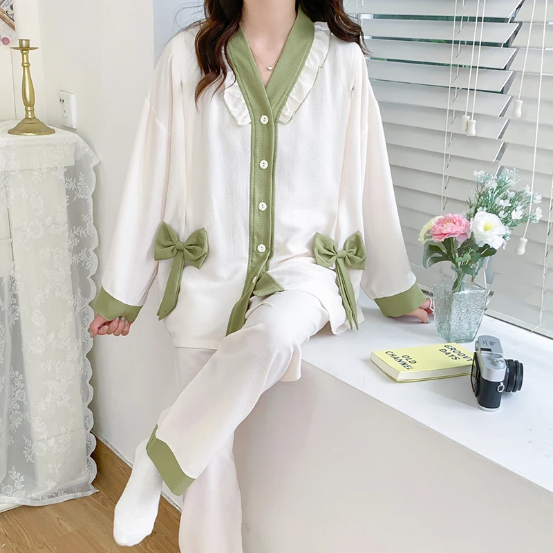 Two Pieces Sets Spring Autumn Fashion Maternity Nursing Sleepwear Loose Breastfeeding Pajamas Pregnancy Sleep Home Hospital Wear