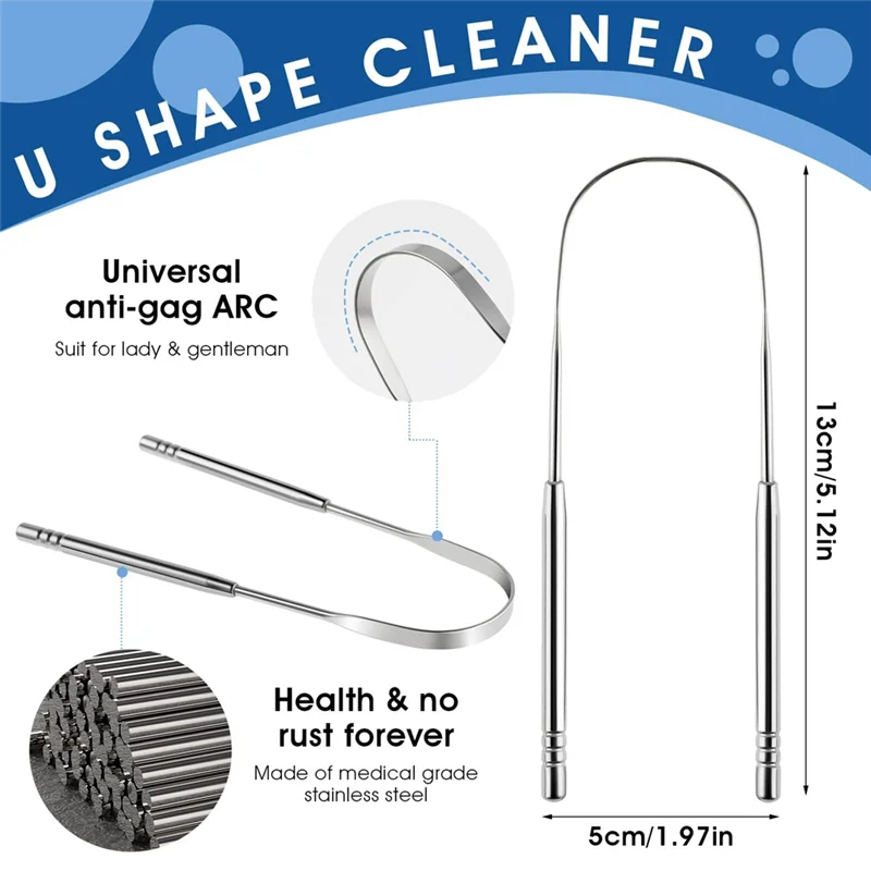 LITE-2 قطعة منظف اللسان، منظف اللسان المعدني، منظف اللسان للبالغين، أداة اللسان للعناية بالفم متينة