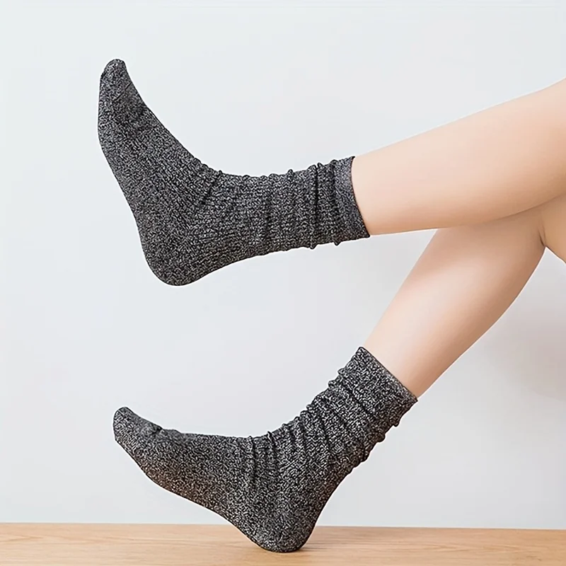 5 Pairs Of Shiny Silver Solid Color And Candy Colored Gold And Silver Thread Personalized Versatile Women's Mid Tube Socks