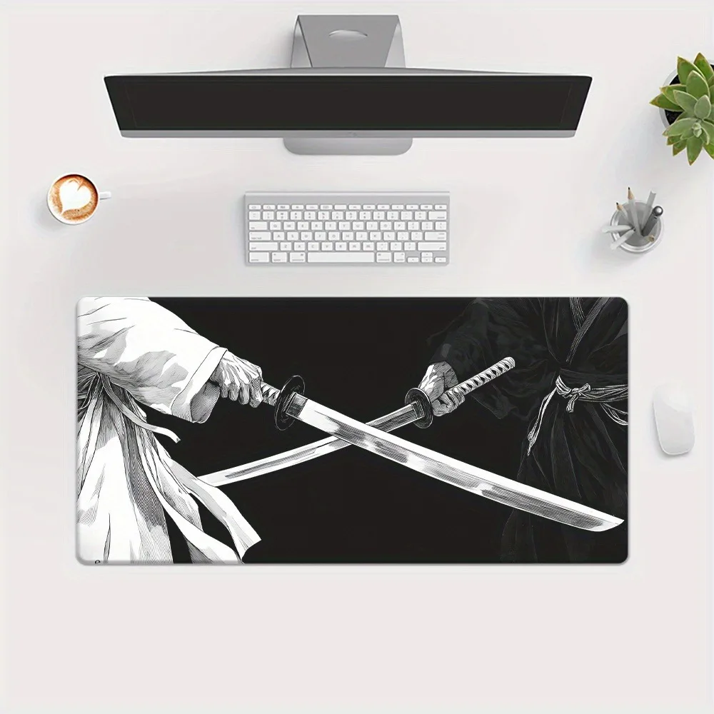 Two Samurai Swords Black White Manga XXL Gaming Mouse Pad, Non-Slip Washable Stitched Durable High-Density Desk Mat