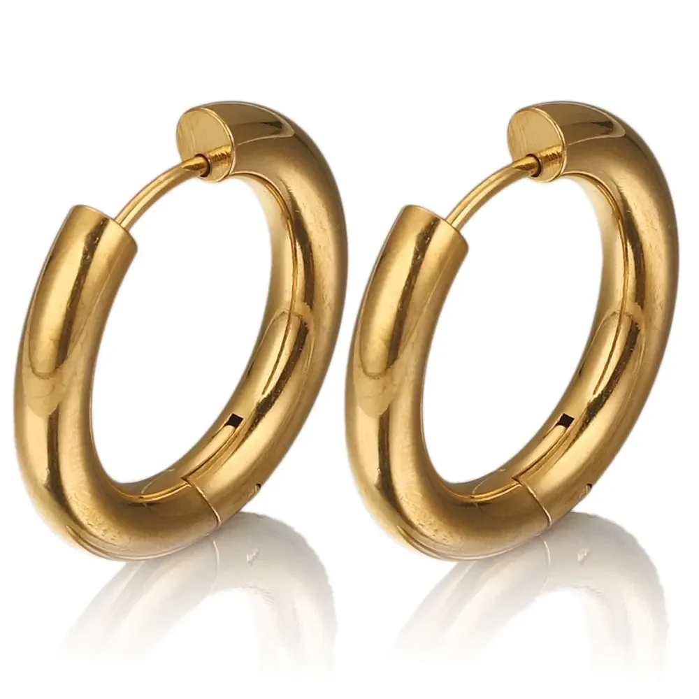 6pcs Stainless Steel 4mm Thick Earrings Gold Plated Large Round Korean Ear Rings Hoop Earring for Women Female Jewelry Luxury