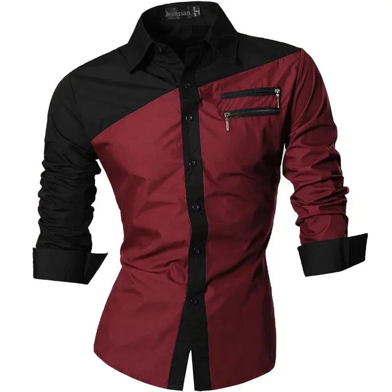 

Men's Casual Dress Shirts Fashion Desinger Stylish Long Sleeve K015 WineRed